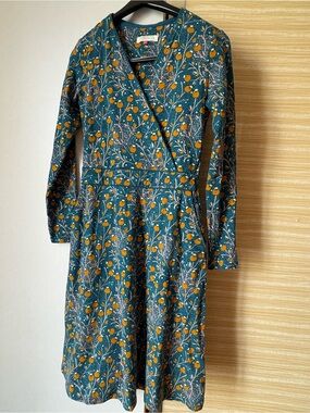 Long Sleeve Dress in Teal with Orange Floral Print